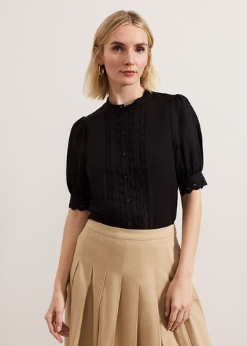 Phase Eight Ottilie Linen Shirts Black USA | 2148906-GZ